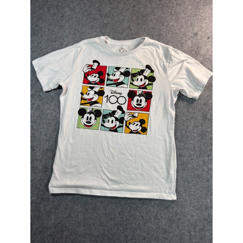 Disney 100 T Shirt Boys XL 14/16 White Short Sleeve Mickey Maouse Graphic Tee